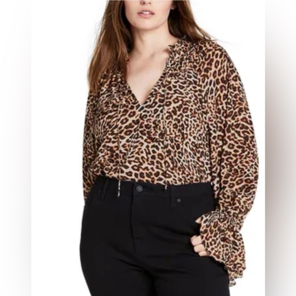 Nili Lotan Womens Animal Print Ruffled Round Neck Blouse Size Medium Mob Wife
